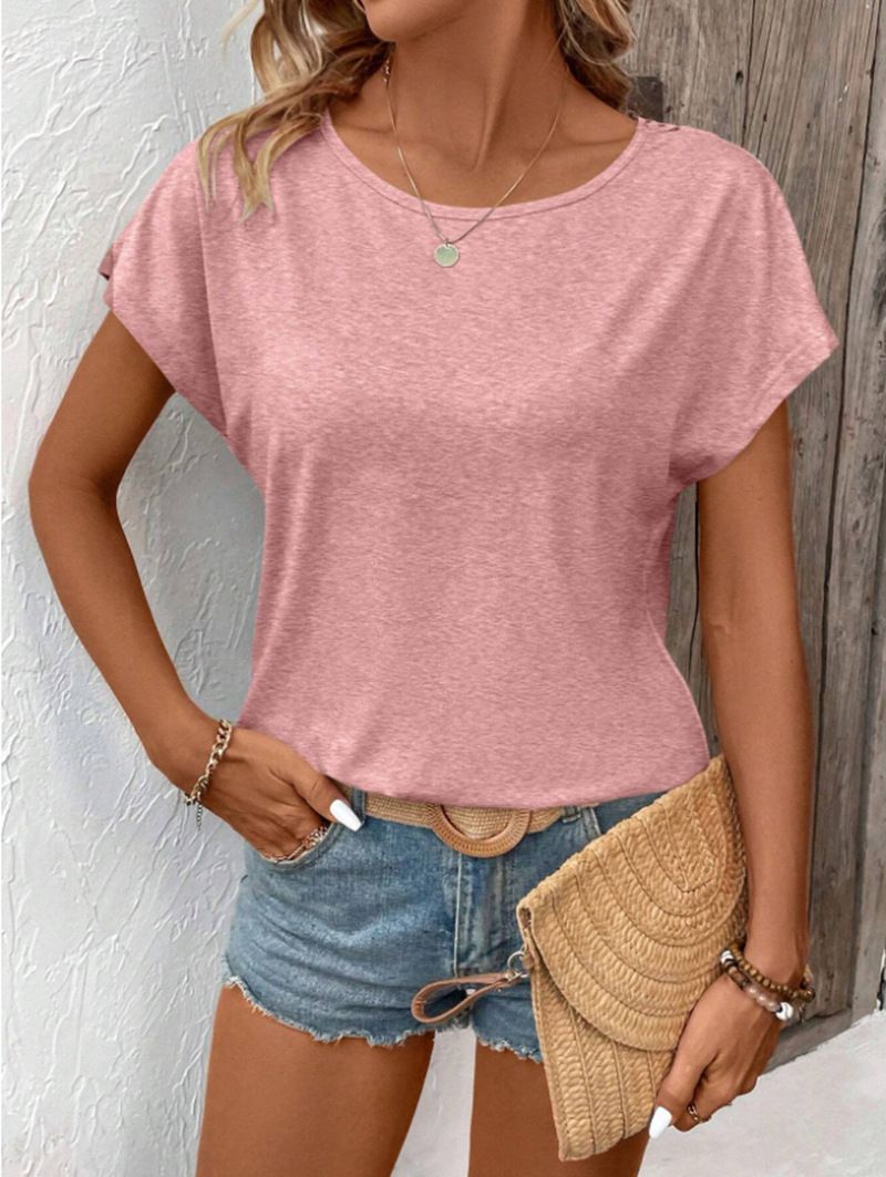 Damenbekleidung Spitzennähte Kurzarm-T-Shirt_voghion.com