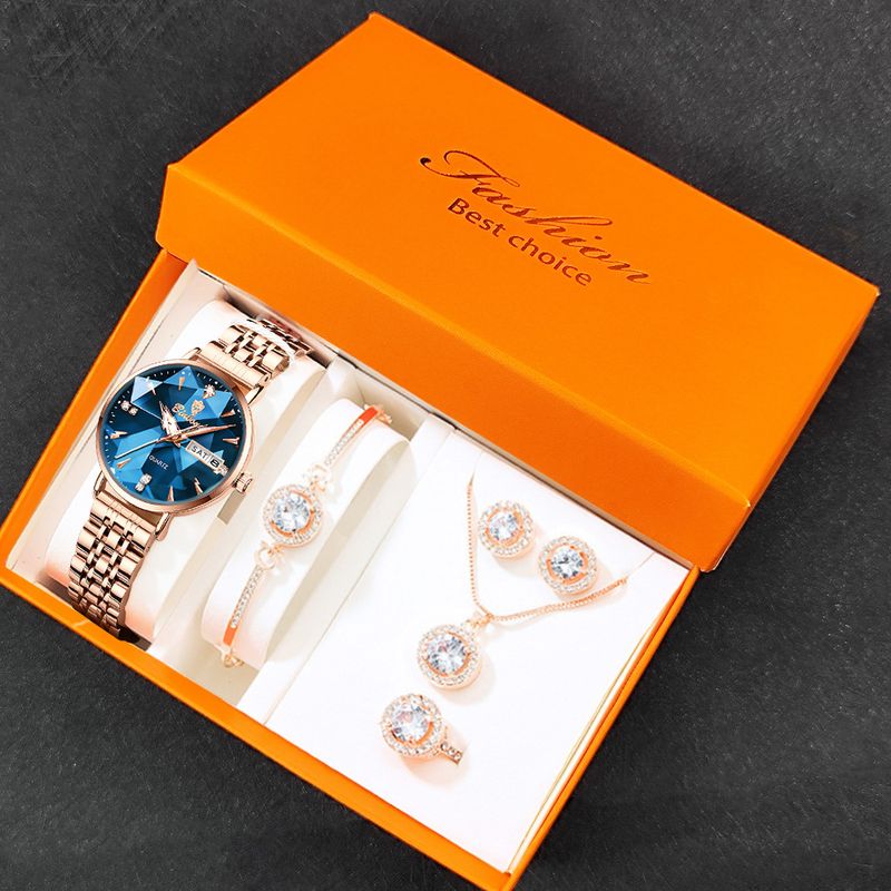 Damenuhr-Set, modisches Quarz-Armband, Ring, Ohrringe, Halskette_voghion.com