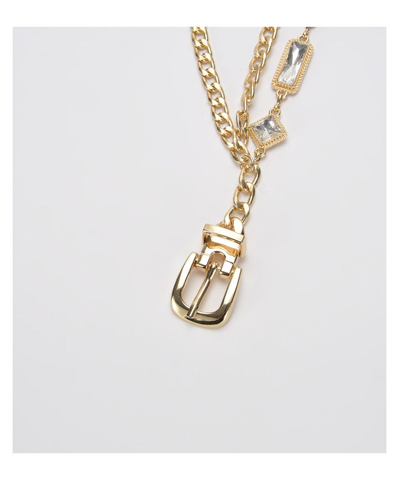 Nueva tendencia de moda: falda con cinturón fino de metal versátil con colgante de cristal y cintura de vestido._voghion.com