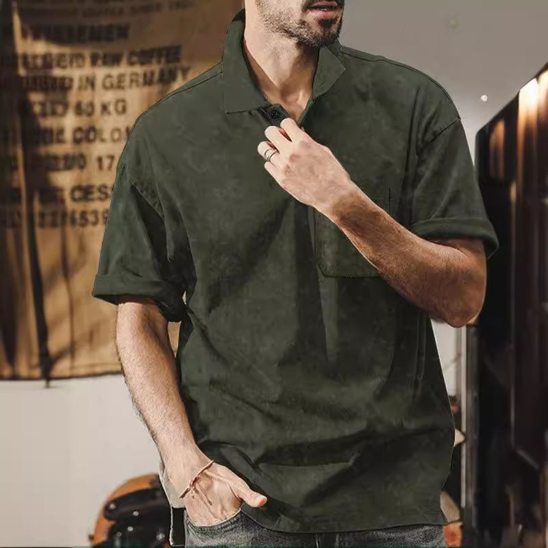 Sommer Neue Herren Gewaschene Turn-Down Kragen Button T-Shirt Übergröße Vintage Casual Kurzarm_voghion.com