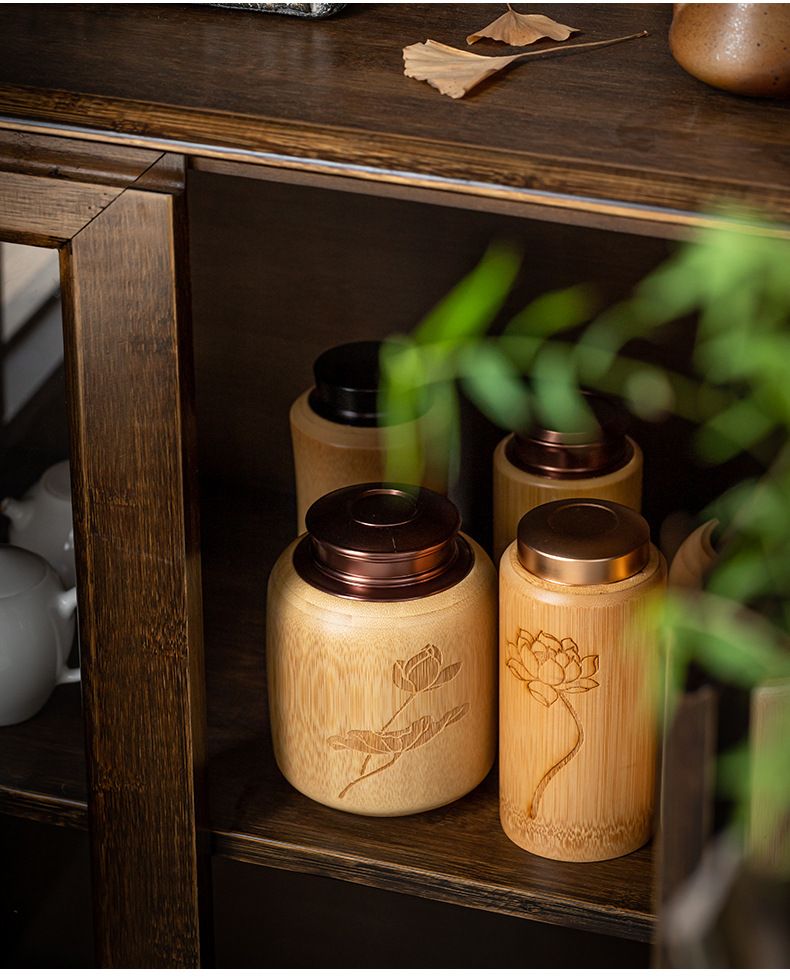 Bamboo Sealed Tea Caddy Handmade Wood Chinese Style Bamboo Container Portable Bamboo Tea Canister for Household Use_voghion.com