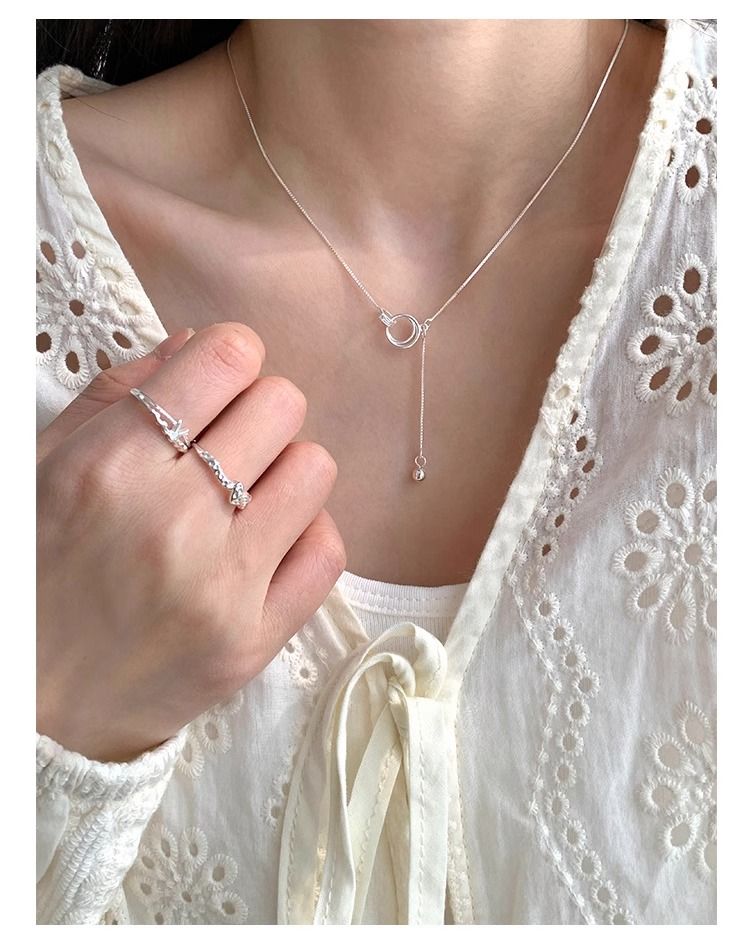 S Pure Silver Double Circle Tassel Necklace For Women, High-End Design, Non-Fading In Shower, Niche Style, Elegant And_voghion.com