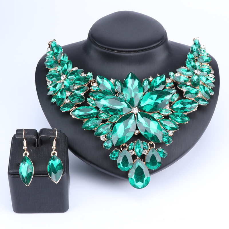 Kristall-Choker-Statement-Halskette, Ohrring-Schmuckset, Strass-Hochzeitsgeschenk, Frauen, Bräute, Abschlussball, Party_voghion.com