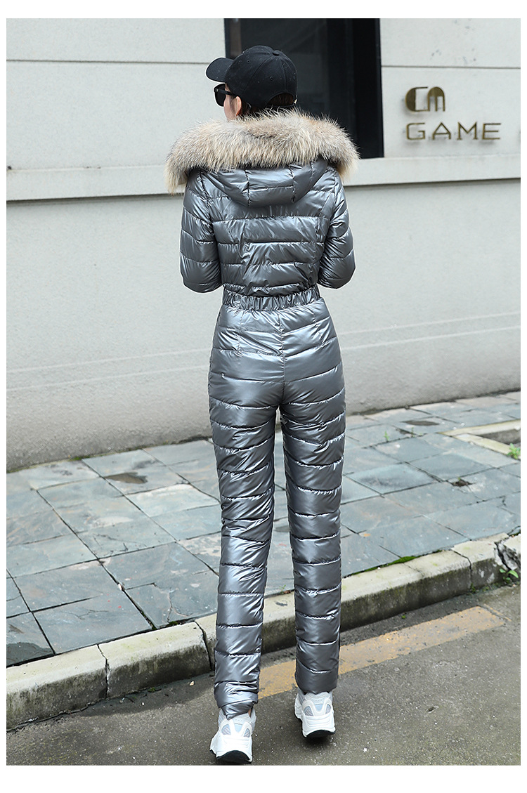 Kvinders skitøjsdragt i bomuldsfrakke Dame fortykket varm vintermode Dametalje Slank Slank Glat Bomuld Frakke Jumpsuit_voghion.com
