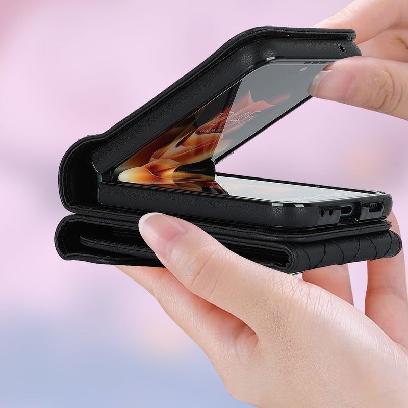 Suitable for the new Samsung ZFlip3 oblique organ mobile phone case folding ZFlip4 small fragrance ring mobile phone leather case_voghion.com