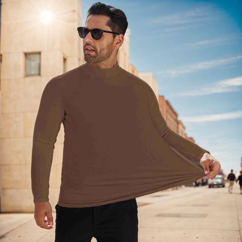 De Rong Herren-T-Shirt mit langen Ärmeln und hoher Elastizität im Herbst und Winter, schmale Passform, mittelhoher Ausschnitt_voghion.com