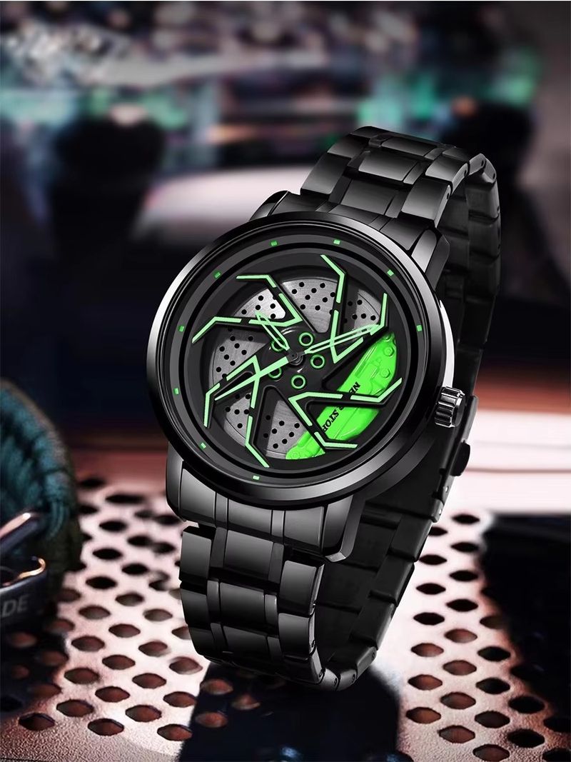 Steel Band Personality Cool Men's Quartz Watch Trend Fashion Rotating Car Outline Watch Box_voghion.com