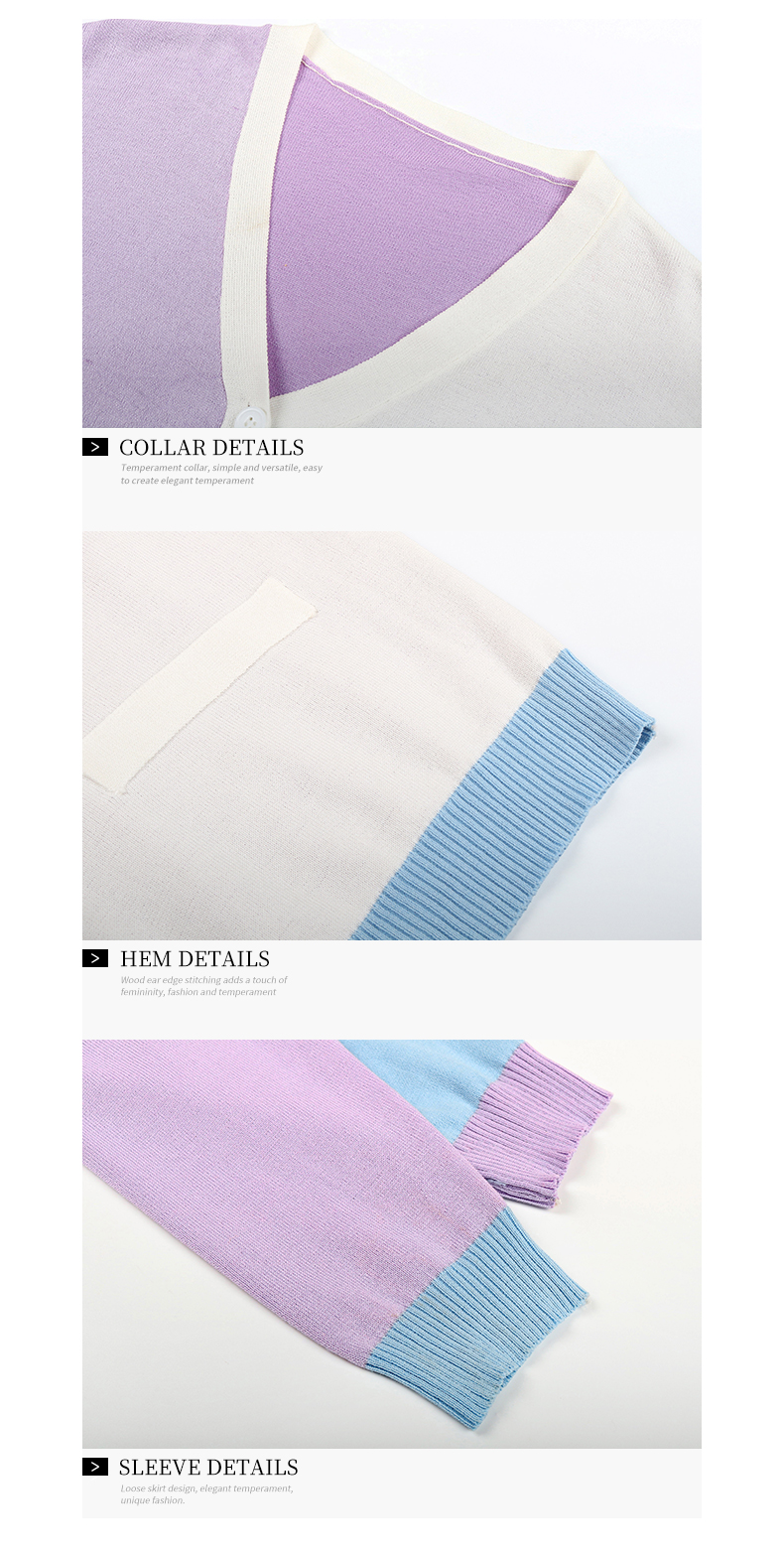 Kontrastfarbenes Design mit Knöpfen, lässiger langärmliger Kurzstrick-Cardigan_voghion.com