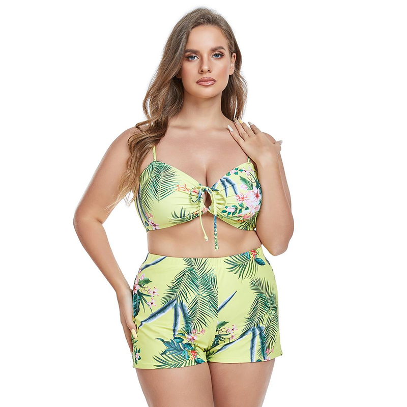 Large size swimsuit cross-border bikini print beach sun protection shirt cover up European and American swimsuit three piece set_voghion.com