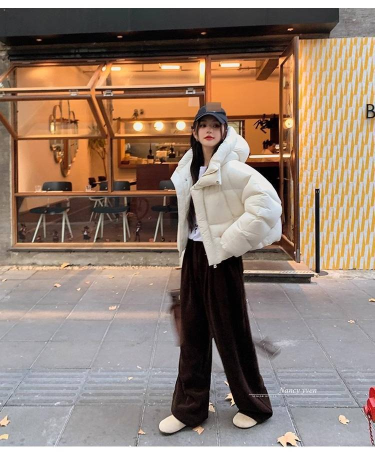 Dames korte gewatteerde jas met capuchon - Winter warme gewatteerde jas, lichtgewicht slim fit, modieuze cropped bovenkleding voor kleine vrouwen_voghion.com