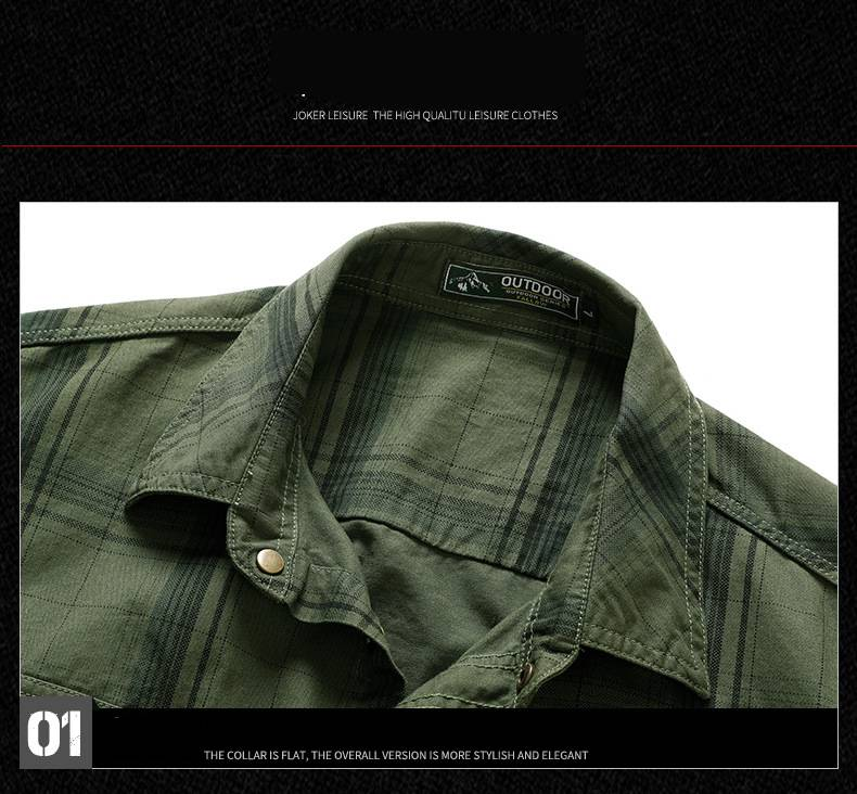 Men's Classic Plaid Work Shirt, 100% Cotton Long Sleeve Button-Up, Relaxed Fit For Business Casual & Outdoor Wear, Available In Army Green/Khaki/Navy_voghion.com