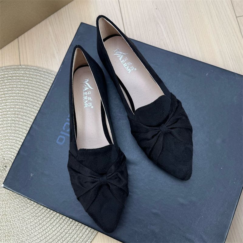 Damen-Ballerinas, schicke, einfarbige, wildlederähnliche Ballerinas für Mädchen: Spitz zulaufendes Design mit Knotendetail für vielseitigen Tragekomfort, Größe 33–44_voghion.com
