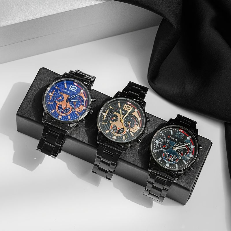 3pcs Men's Quartz Watch Set - Stylish Stainless Steel Strap, Alloy Case & Round Dial - Perfect Gift For Any Occasion Valentine's Day, Color Random_voghion.com
