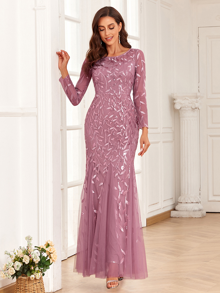 2023 heißer Verkauf Meerjungfrau Abendkleider Oansatz Volle Hülse Tüll Stickerei Lange Party Kleid Elegante Formale Kleid_voghion.com