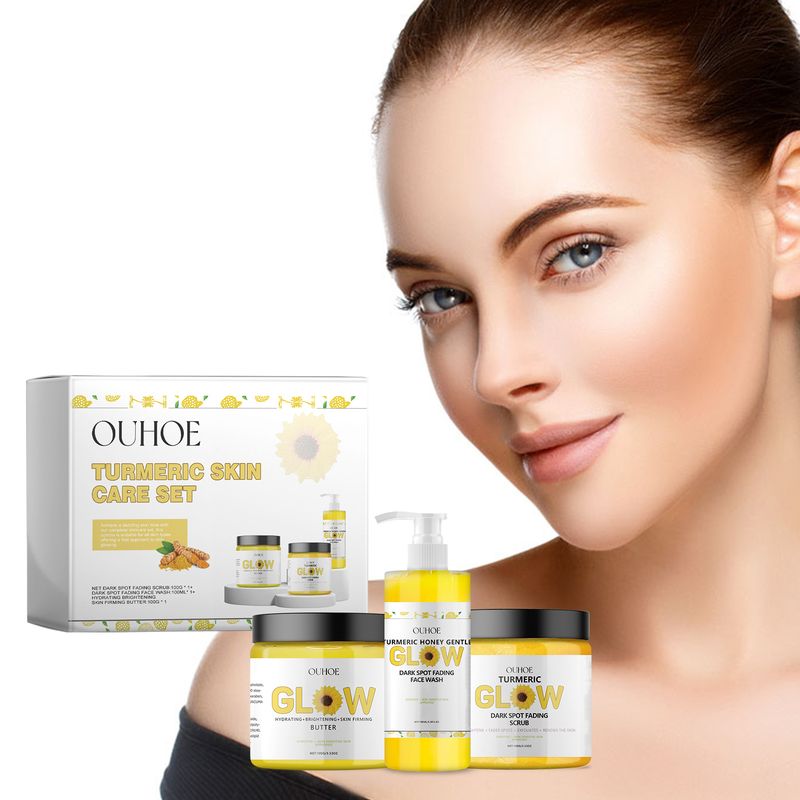 OUHOE Turmeric Skincare Refreshing, Cleaning, Moisturizing, and Firming Care Set_voghion.com
