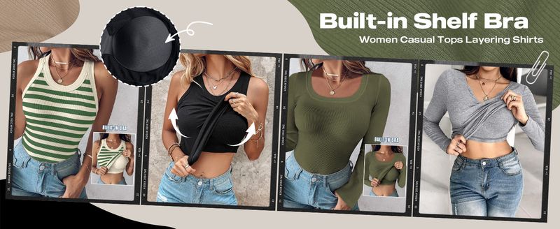 Women Built-in Bra Tank Tops Sleeveless Casual Shirts Racerback Ribbed Fitted Tank Tops_voghion.com