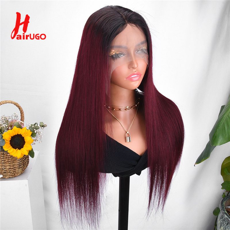 T1B/99J Riicht Bourgogne T-Part Front Synthetesch Faser Omber Lace Frontal Perücke Fir Fraen Hëtzebeständeg Faser Ha_voghion.com