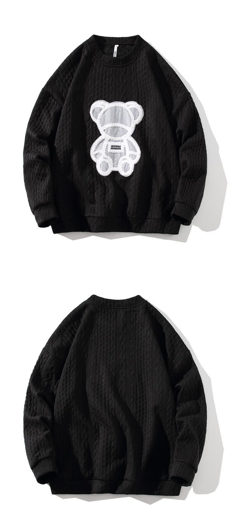 Herrenbekleidung 2024 NEU Herbst Neue Rundhals Bär Patch Pullover Lose Paar Mode Trend Jacke Männer_voghion.com