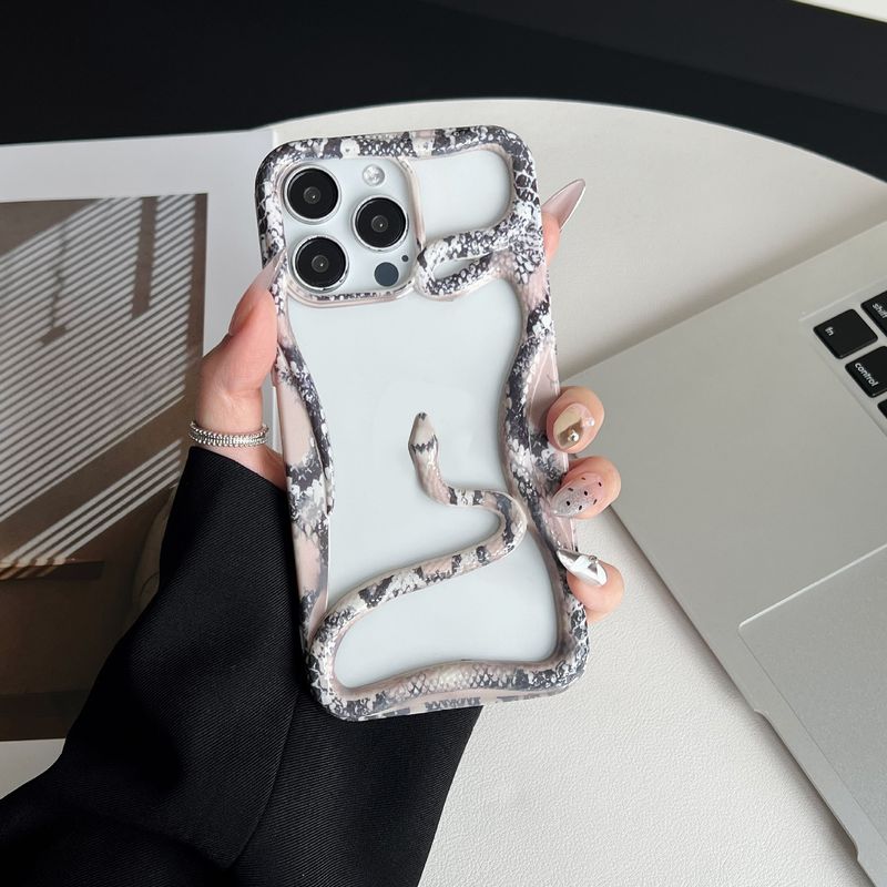 3D Hollow Snake Pattern Sticker Case For IPhone 16 Pro Max/15 Pro - Unique Aesthetic Design With Artistic Cutout & Water Transfer Technology_voghion.com