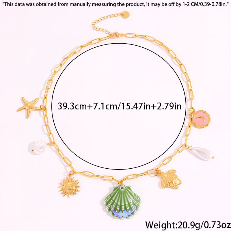Necklace Women Golden Pendant Necklace Fashion Beach Style Turtle Conch Accessories For Women, Light Luxury High-End Feel, Non-Fading Titanium Steel_voghion.com