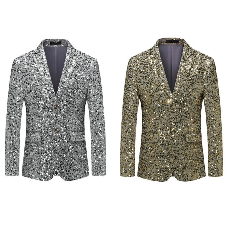 Palla da performance piccola in pezzo unico da uomo per affari e tempo libero, abito con paillettes argento, top coat, da uomo_voghion.com