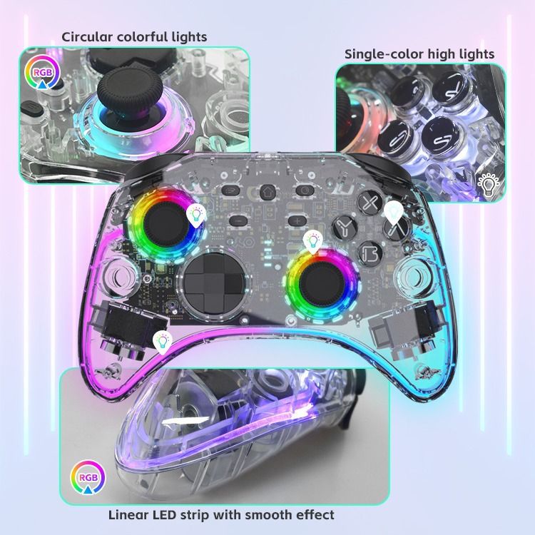 Nintendo Switch/LED/lite/PC vezeték nélküli Bluetooth Elite verziójú, átlátszó RGB világítású kontrollerhez alkalmas_voghion.com