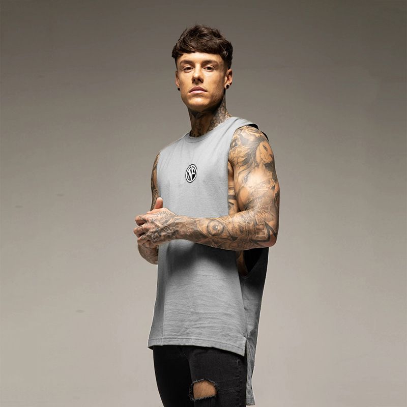 Muskel-Fitness-Tanktop aus Baumwolle, feuchtigkeitsableitend und atmungsaktiv, für Training, Basketball, lockere Sportarten, trendig, ärmellos_voghion.com