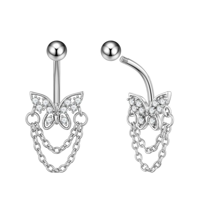 Piercing per ombelico da donna in acciaio inossidabile con zircone, catena a farfalla, occhio di cavallo, fiore a cinque foglie, fibbia per ombelico_voghion.com