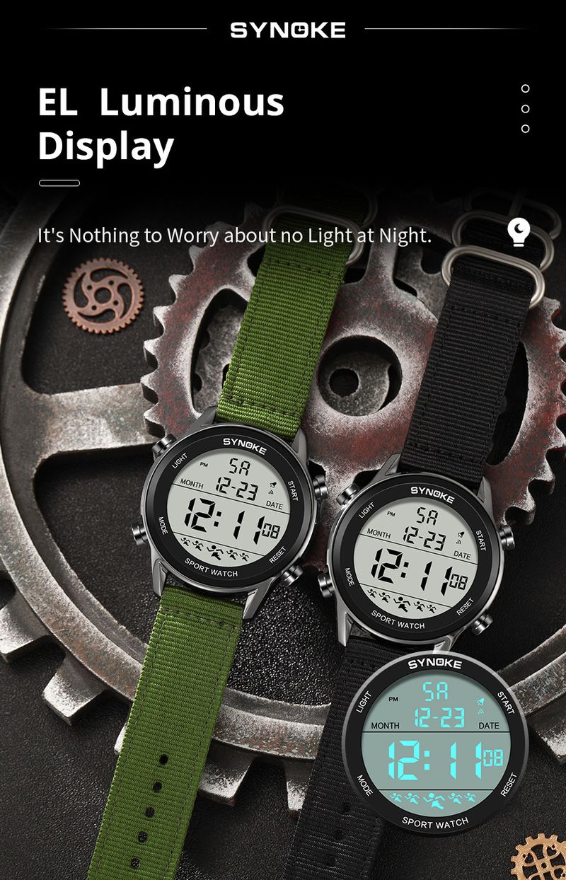 Reloj deportivo digital para hombre con correa de nailon, resistente al agua hasta 50 m, gran pantalla LED, luminoso, ideal para senderismo al aire libre, informal, moderno y con pantalla grande para estudiantes._voghion.com