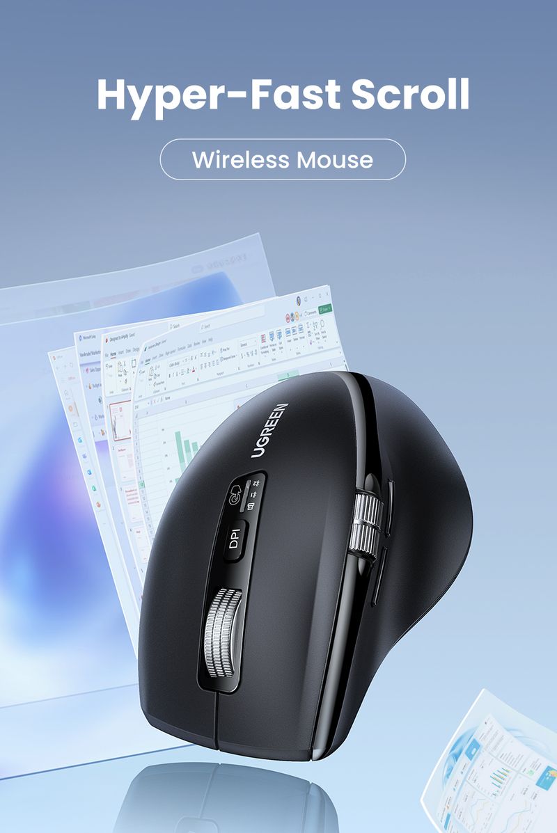 Mouse wireless UGREEN con scorrimento iperveloce, Bluetooth 5.4, 2.4G, ergonomico, 5000 DPI, per libri, tablet, laptop, computer, PC._voghion.com
