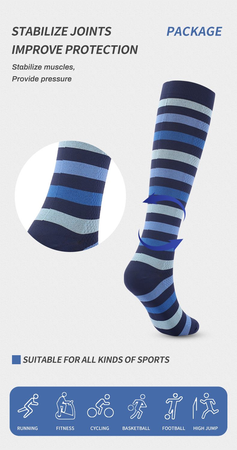 Socks new breathable compression socks, sports and leisure pressure calf socks, color-blocked striped leg socks, factory direct sales_voghion.com