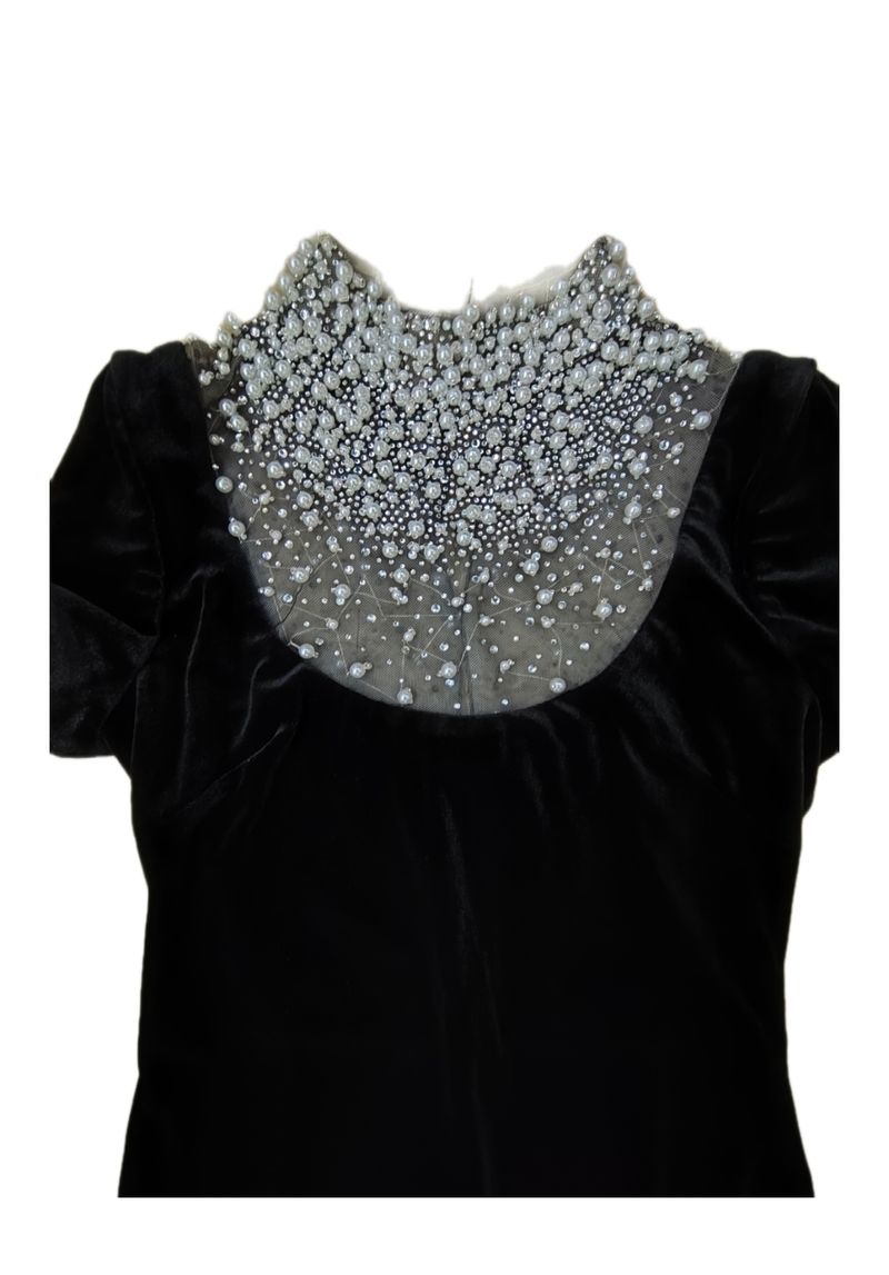 Elegant Velvet Evening Dress With Embellishments - Slim Fit Short Sleeve Formal Gown For Banquets & Special Occasions_voghion.com