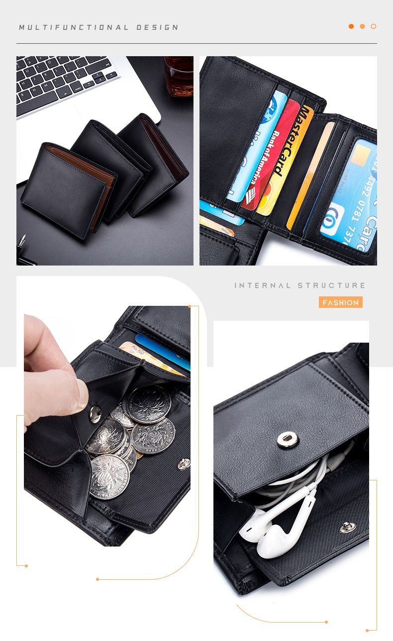 Leather Men's Money Clip Short Three Fold Wallet Rfid Anti-theft Wallet_voghion.com