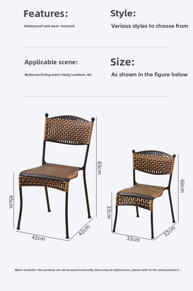 Cadeira de jantar com encosto pequeno, sala de estar, varanda, casa, lazer, rattan, tecido à mão, oferta especial_voghion.com