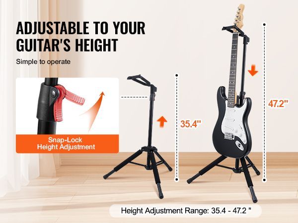 VEVOR Tripod Guitar Stand Floor-Standing Foldable 35.4-47.2 In Adjustable Height_voghion.com