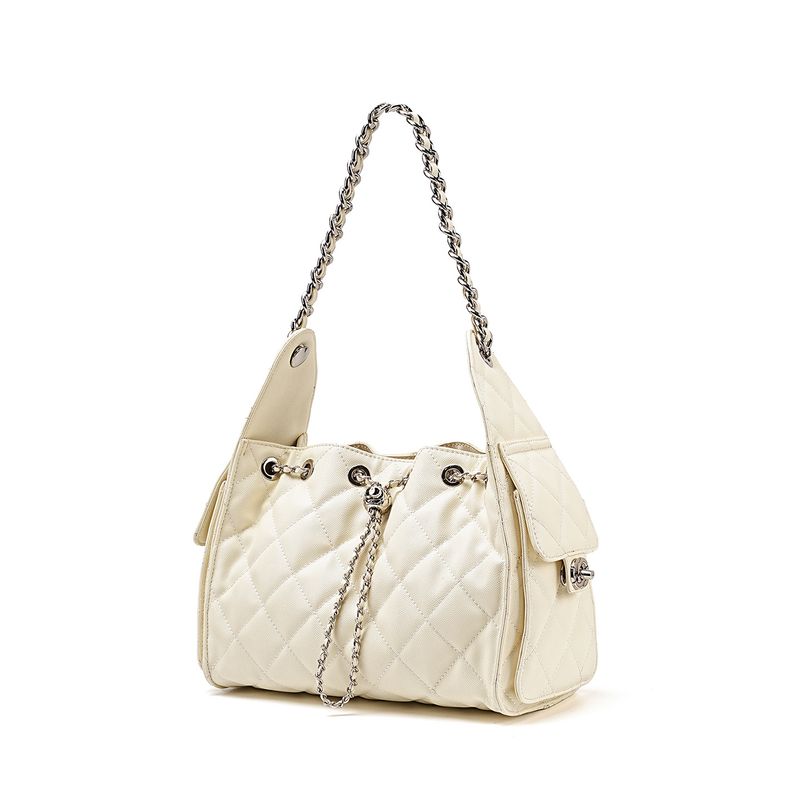 Borsa a tracolla Hobo grande capacità, tracolla a catena con coulisse, tracolla monospalla in vera pelle trapuntata con motivo caviale sotto le ascelle_voghion.com