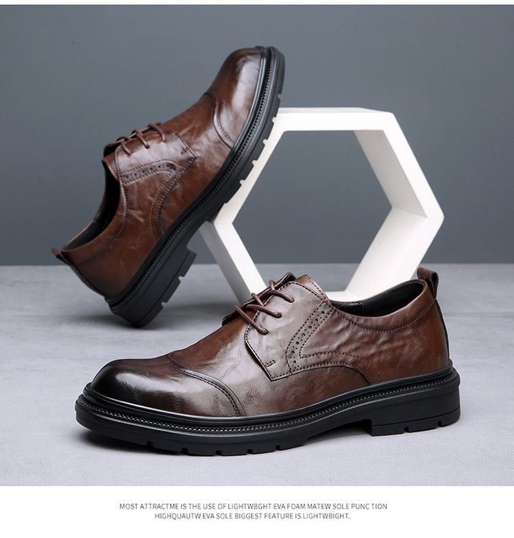 Voyage Business Formal British Round Toe Derby Genuine Leather Casual Lace-up Men's Breathable Groom Wedding Shoes Men_voghion.com