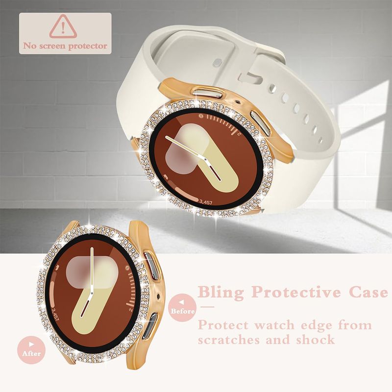 „Samsung Galaxy Watch 4 5 6 7 40mm 44mm“ dėklas, plastikinis, kietas, blizgus, deimantais inkrustuotas dėklas, be stiklo._voghion.com