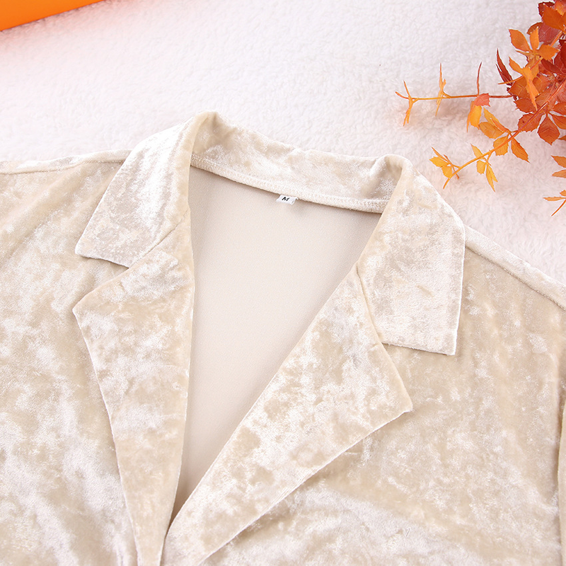 Women's clothing gold diamond velvet pajamas long sleeve trousers two sets warm thick velvet_voghion.com