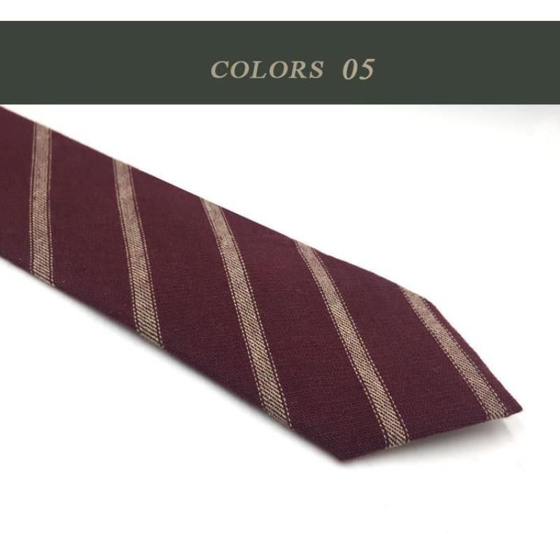 Cravatta in lino marrone, cotone, giallo, rosso scuro, nero opaco, retrò, casual, stile britannico giapponese, 7 cm_voghion.com