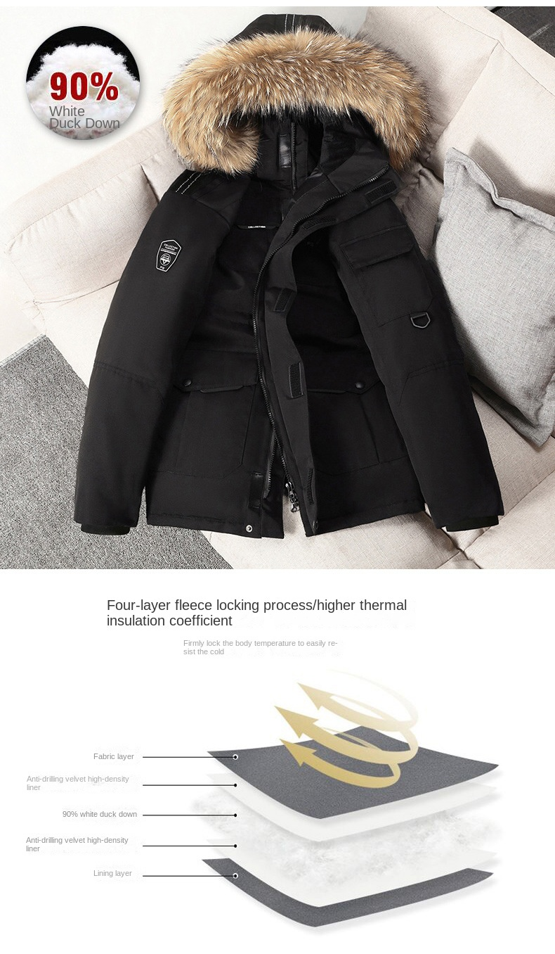 Trendy mode mænd og kvinder par vinter polstret og fortykket arbejdstøj lommer dunjakke frakke ægte vaskebjørn hår Parker burst modeller hot sale_voghion.com