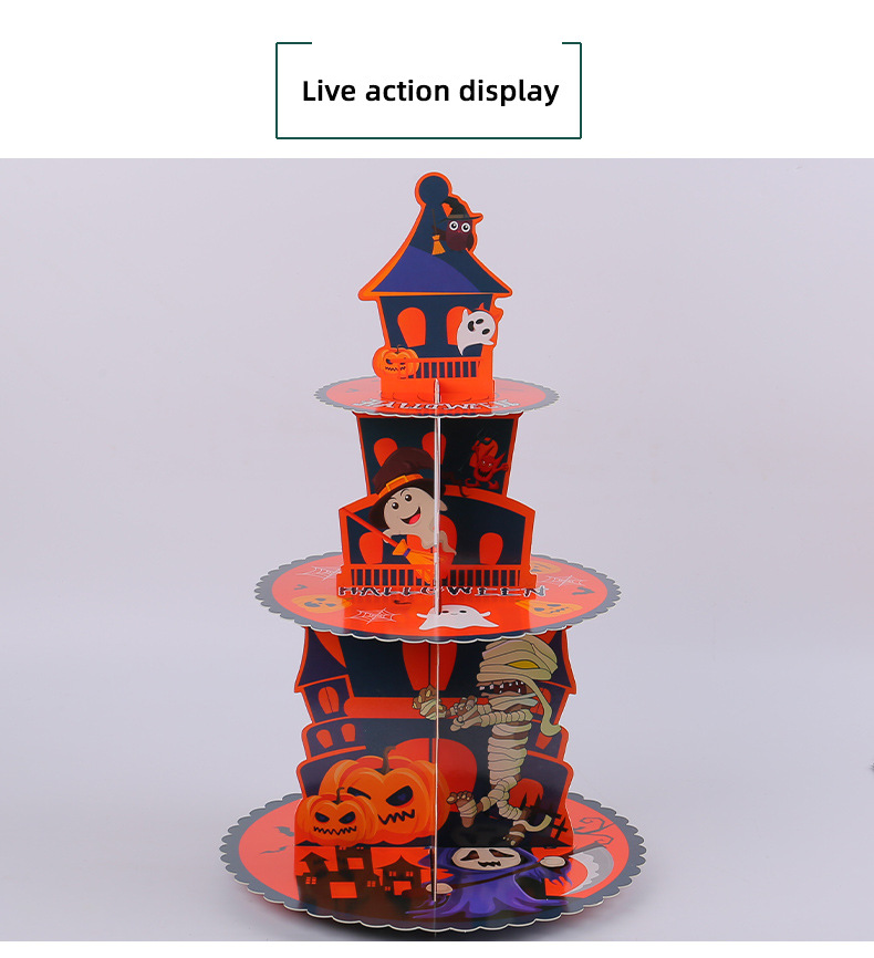 Helovīna ķirbju daudzslāņu kūku stenda dekorēšana 3D papīra kūkas paplātes ballīte Ziemassvētku desertu galds_voghion.com