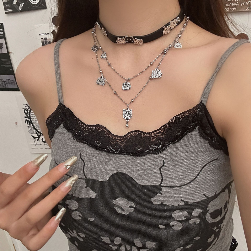 Collana unisex con nappa in pelle e gatto divertente, girocollo da donna, dolce, fresca e calda, collana impilabile, collana con personalità di nicchia._voghion.com