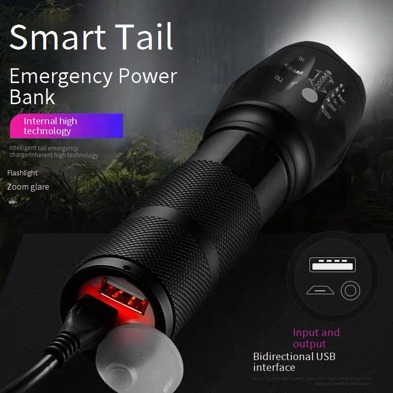 Zoom Strong Light Flashlight Aluminum Alloy USB Charging Built In 18650 Lithium Battery Power Bank Function Flashlight Strong Light_voghion.com
