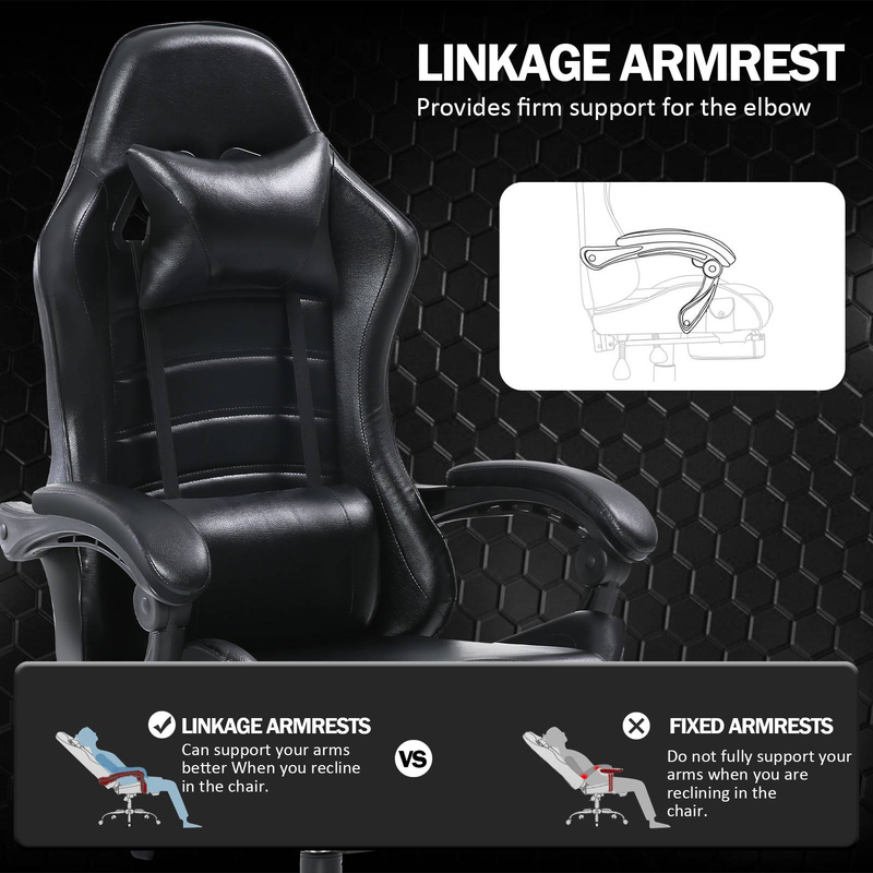 Gaming-Stühle mit Fußstütze, ergonomischer Gaming-Computerstuhl für Erwachsene, Bürostuhl aus PU-Leder, verstellbare Stühle mit Rädern, 360 ° drehbar, Schwarz_voghion.com