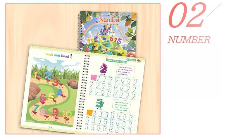 Kids Groove Practice Book Set - 5-in-1 Alphabet, Numbers, Math & Drawing Workbook With Pen & Grip (Pre-Writing Skills, Handwriting Improvement)_voghion.com