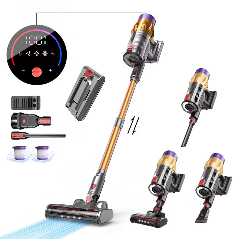 Aspirapolvere portatile 4 in 1, 550 W 45 kPa, aspirapolvere verticale senza fili con schermo LCD, adatto per casa, auto, tappeti, capelli, ideale come regalo._voghion.com