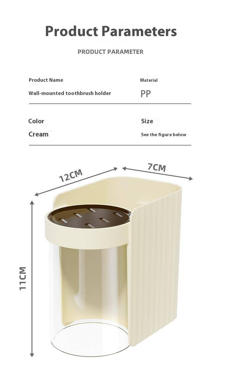Wandgemonteerde tandenborstelhouder met beker – Badkamerorganizer zonder boren (ruimtebesparende 2-in-1 tandheelkundige set, wit & crème)_voghion.com