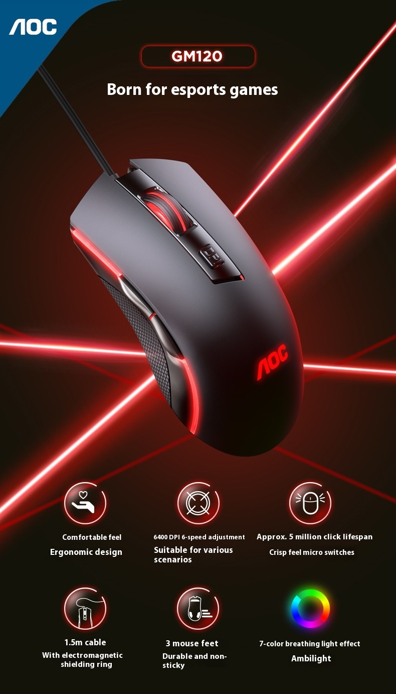 Mouse da gioco cablato: mouse ottico ad alta precisione da 6400 DPI con 6 pulsanti programmabili e design ergonomico per giocatori su PC_voghion.com