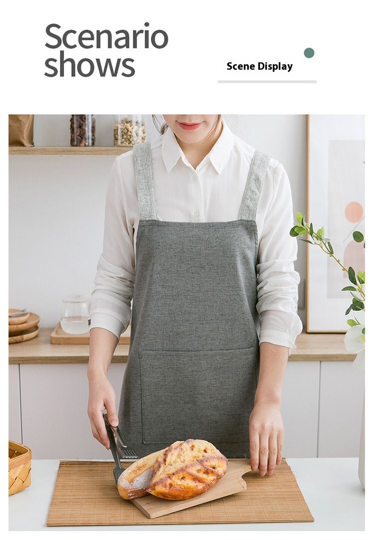 Küchenschürze mit Kreuzrücken und Taschen – Ölbeständiges Polyester, verstellbar, leuchtendes Gelb, elegantes Grau, zartes Blau, Mint_voghion.com